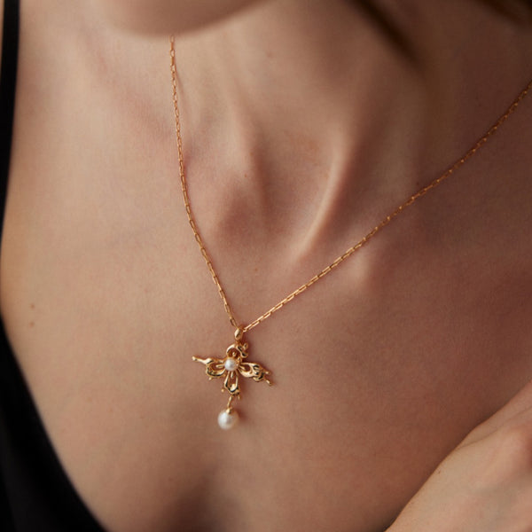 Filigree Floral Pearl Gold Vermeil Necklace