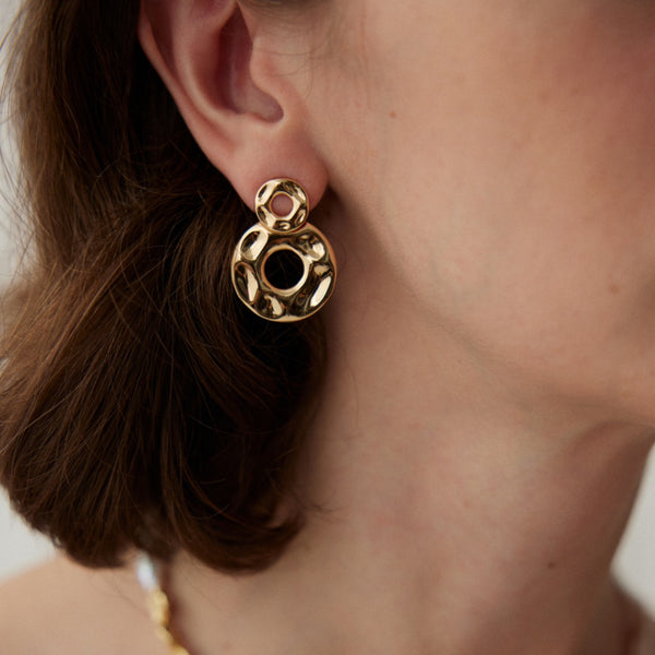 18ct Gold Vermeil Minimalist Circular Drop Earrings