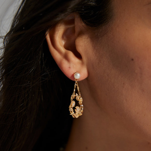 Pearl Floral Zircon Drop Earrings