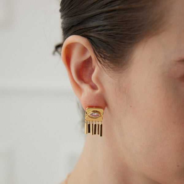 Geo-Zircon Tassel Earrings