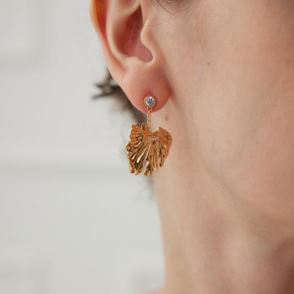 Zircon Leaf Drop Earrings