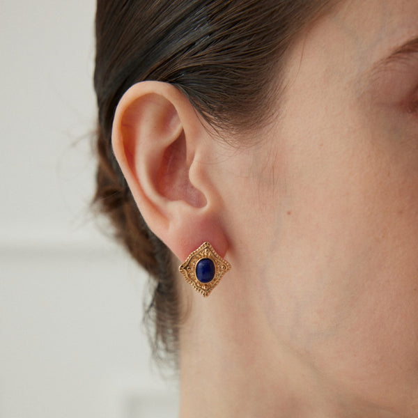 Vintage Lapis Diamond Vermeil Earrings
