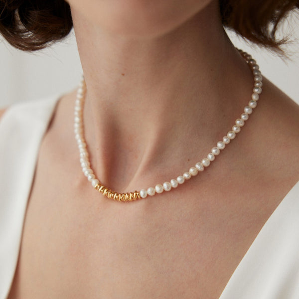 Dawn Beam: Pearl & Gold - Wrapped Necklace