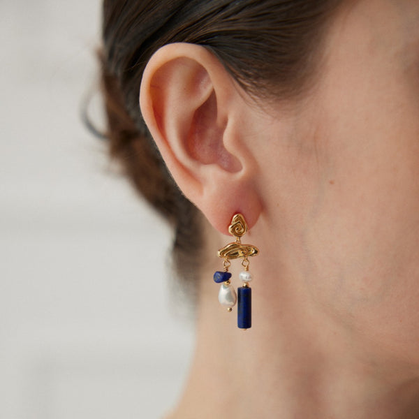 Lapis Pearl Drop Earrings