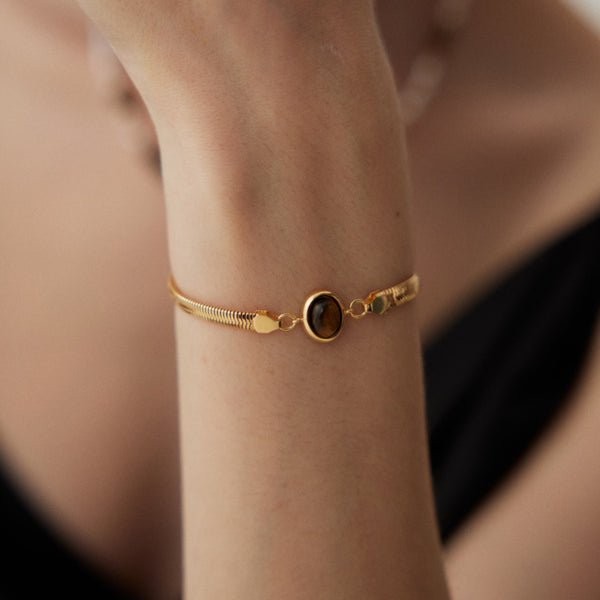 18ct Gold Vermeil Tiger's Eye Snake Chain Bracelet