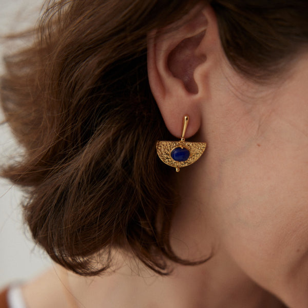 Lapis Fan Vermeil Earrings