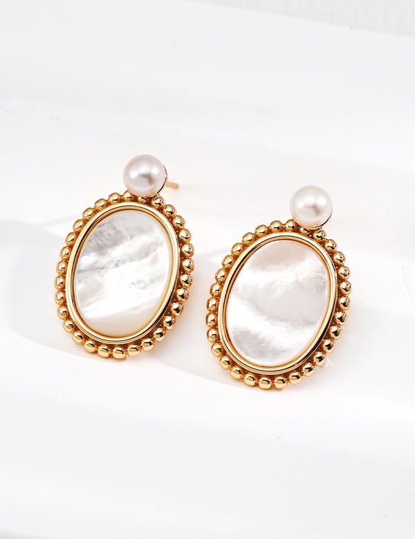 Natural Pearl & Mother-of-Pearl Oval Stud Earrings
