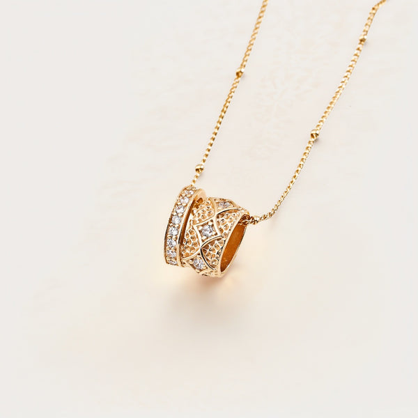 Gold Filigree Cz Hoop Necklace