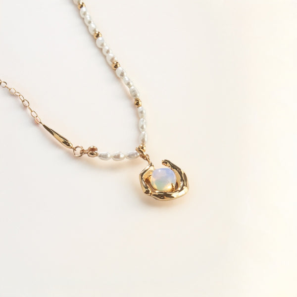 Sculptural Opal Pearl Stream Necklace