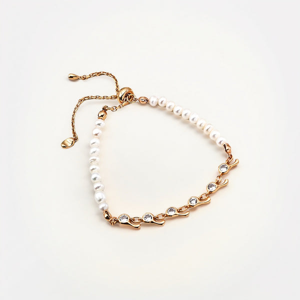 Two - Tone Zircon & Pearl Bracelet