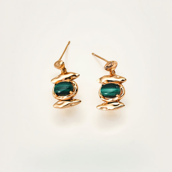 Malachite Gold - Vermeil Stud Earrings