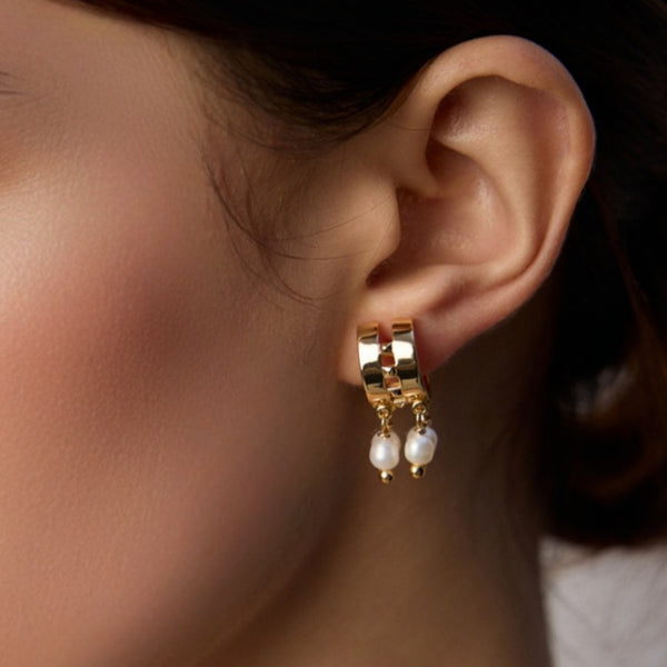 Gold Vermeil Hoop Pearl Drop Earrings