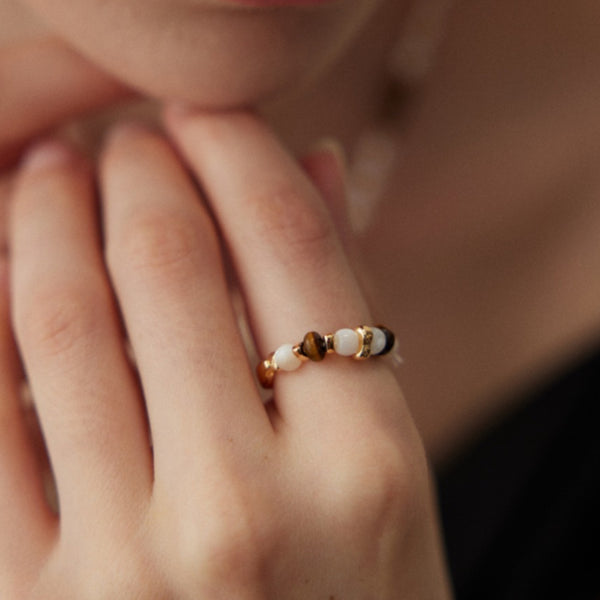 Beaded Tiger's Eye Open Ring - 18K Gold Vermeil