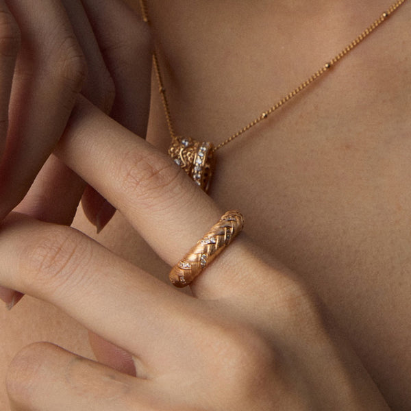 Herringbone Zircon Open Ring