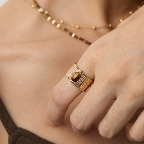 Textured Tiger's Eye Open Ring
