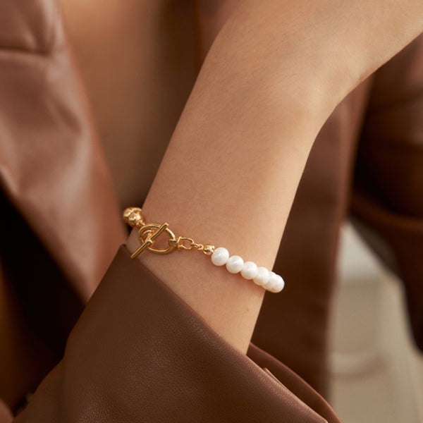 Natural Pearl & Gold Toggle Bracelet