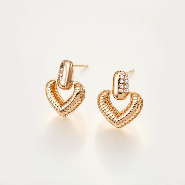 Zircon Heart Snake - Texture Gold Vermeil Stud Earrings