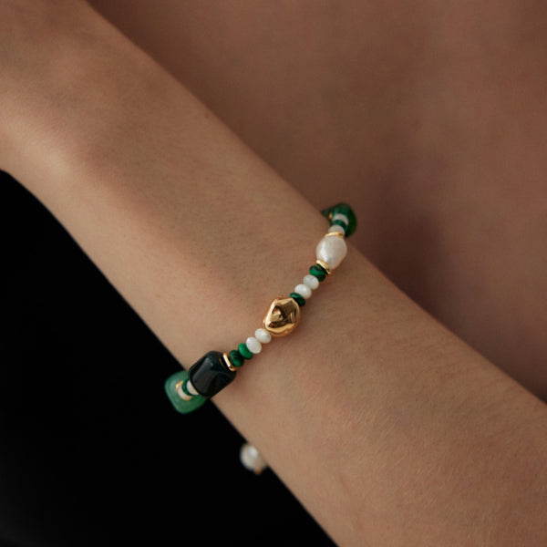 Bohemian Malachite Pearl Agate Beaded Bracelet