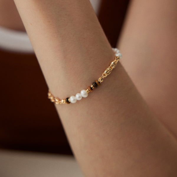 Gilded Pearl Tiger's Eye Bracelet