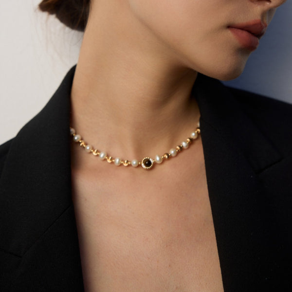 Vintage Tiger's Eye & Pearl Choker