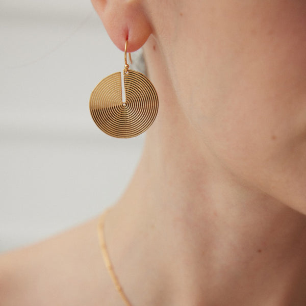 Minimalist Gold - Plated Spiral Disc Drop Earrings