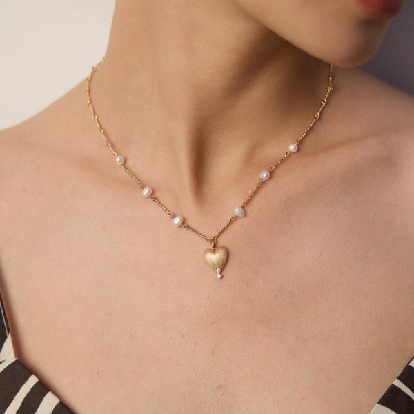 Dainty Heart Pearl Gold - Vermeil Necklace