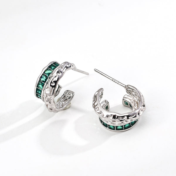 Vintage Green Zircon Hoop Earrings