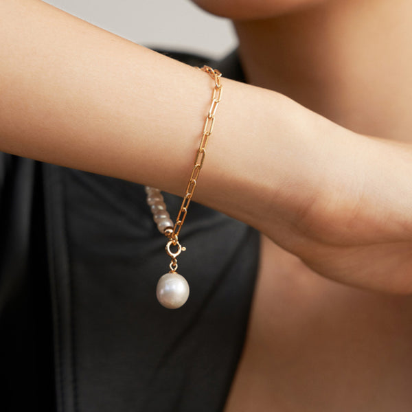 Luminous Pearl & Gold Asymmetric Bracelet