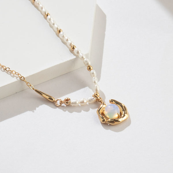 Sculptural Opal Pearl Stream Necklace
