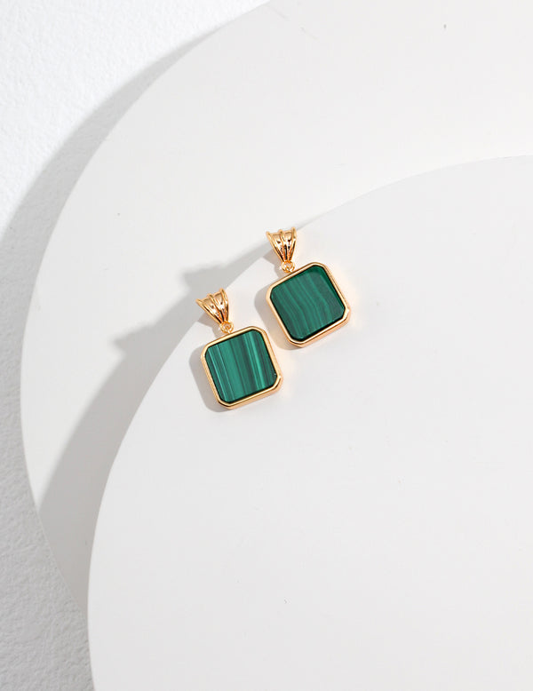 Square Malachite Gold - Vermeil Stud Earrings