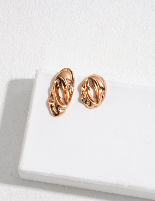 Asymmetric Gold-Plated Lava Flow Stud Earrings