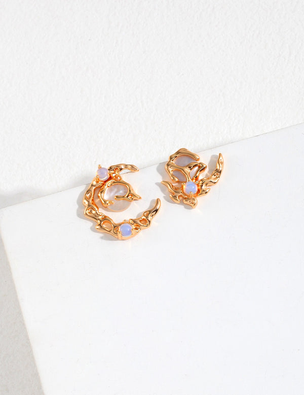 Sculptural Opal Pearl Stream Earrings