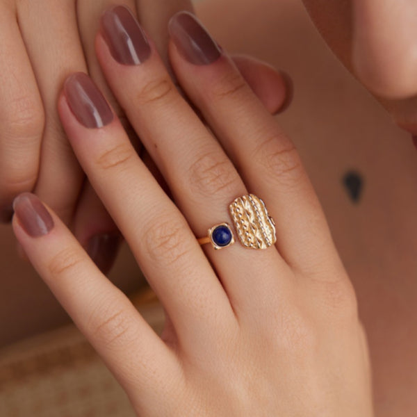 Lapis Lazuli Stackable Textured Ring