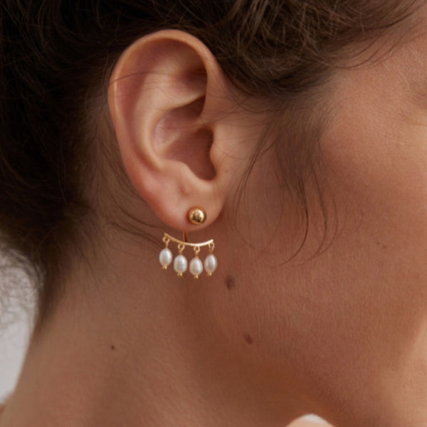 Gold Vermeil Arc Pearl Dangle Earrings