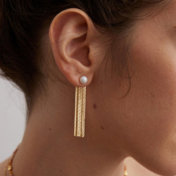 Romantic Natural Pearl & Gold Tassel Earrings
