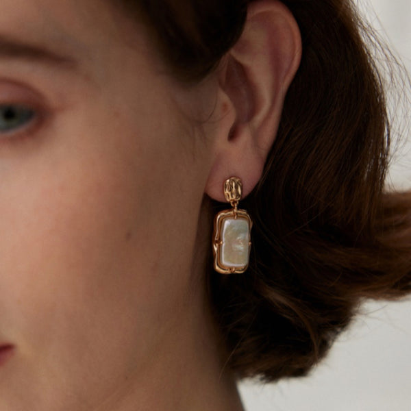 Gold Vermeil Frame Pearl Drop Earrings