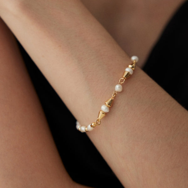 Dainty Pearl Gold Cone Bracelet
