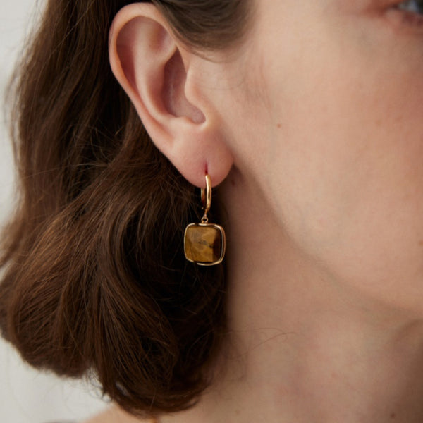 Square Tiger's Eye Vermeil Drop Earrings