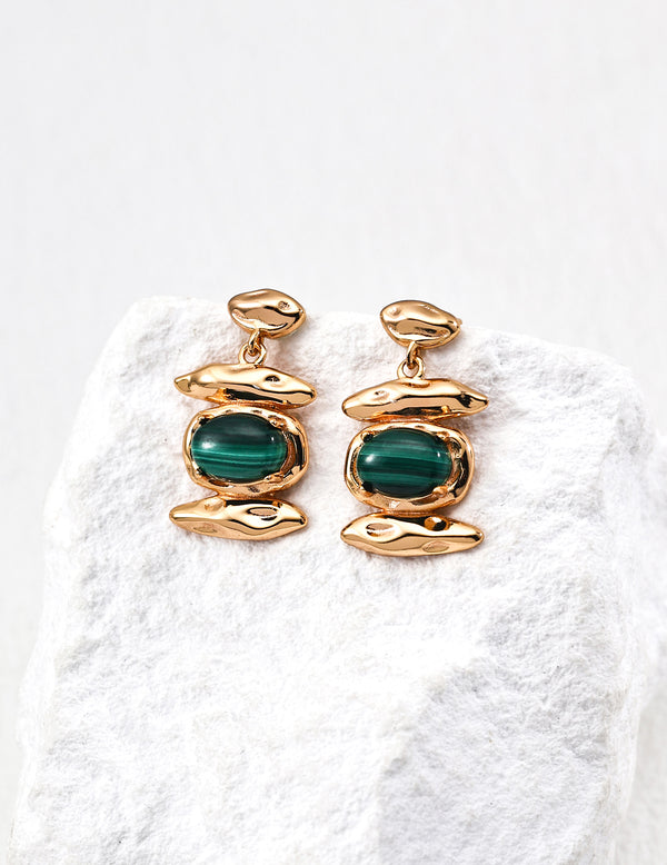 Malachite Gold - Vermeil Stud Earrings