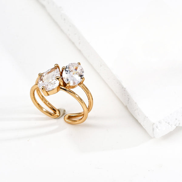 Twisted Double - Zircon Open Ring