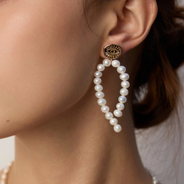 Gold Vermeil Motif Pearl Drop Earrings