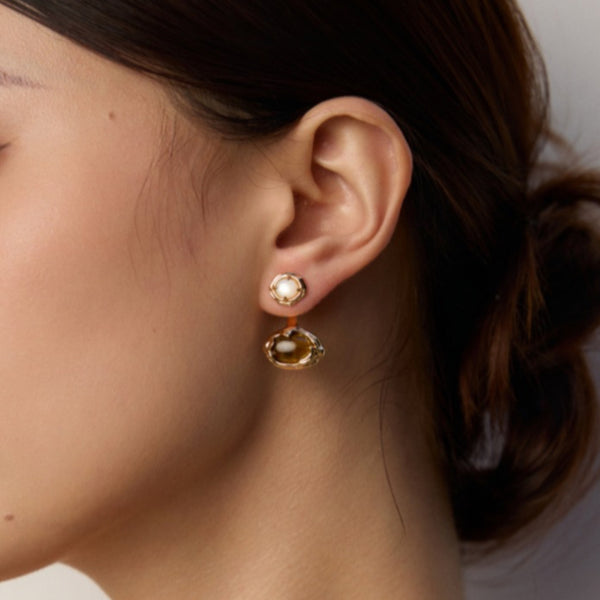 Tiger's Eye & Pearl Vermeil Drop Earrings