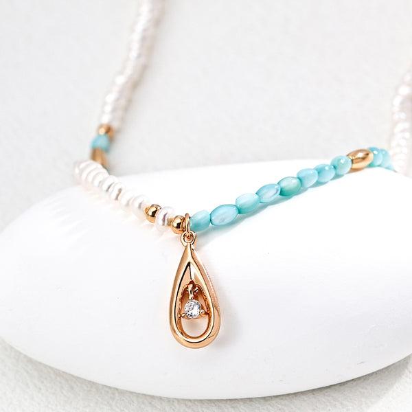 Blue Mop Pearl Teardrop Cz Necklace