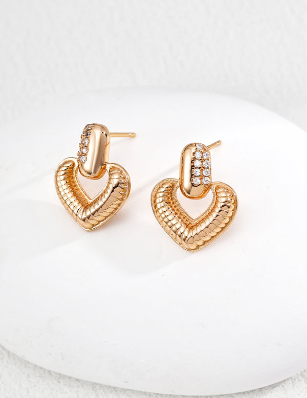 Zircon Heart Snake - Texture Gold Vermeil Stud Earrings