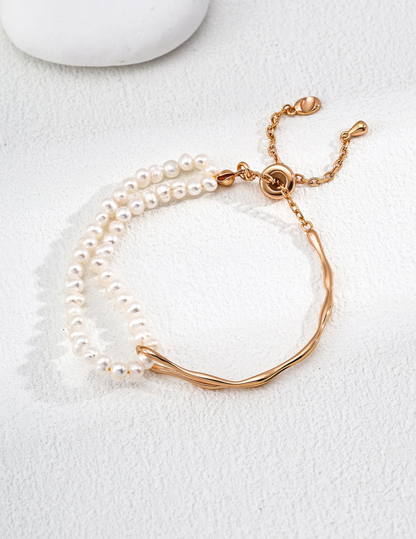 Double-Strand Natural Pearl & Gold Bracelet