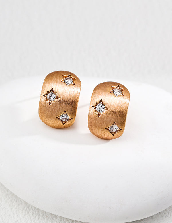 Vintage Gold-Plated Zircon Star Stud Earrings