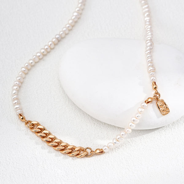 Natural Pearl & Gold Plated Chain Necklace