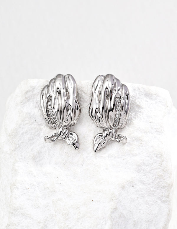 Scarf-Shape Gold Zircon Earrings