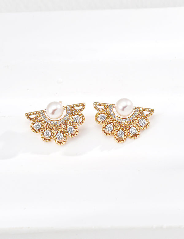 Retro Zircon Natural Pearl Earrings